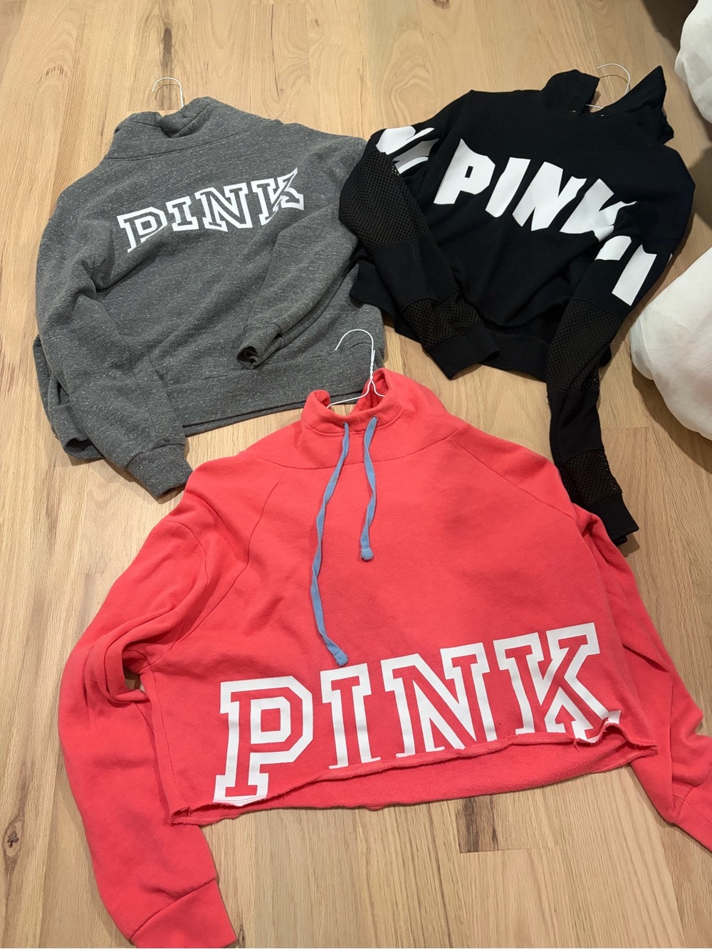 PINK Victoria's Secret Cropped Logo Sweatshirts - Coral, Gray & Black